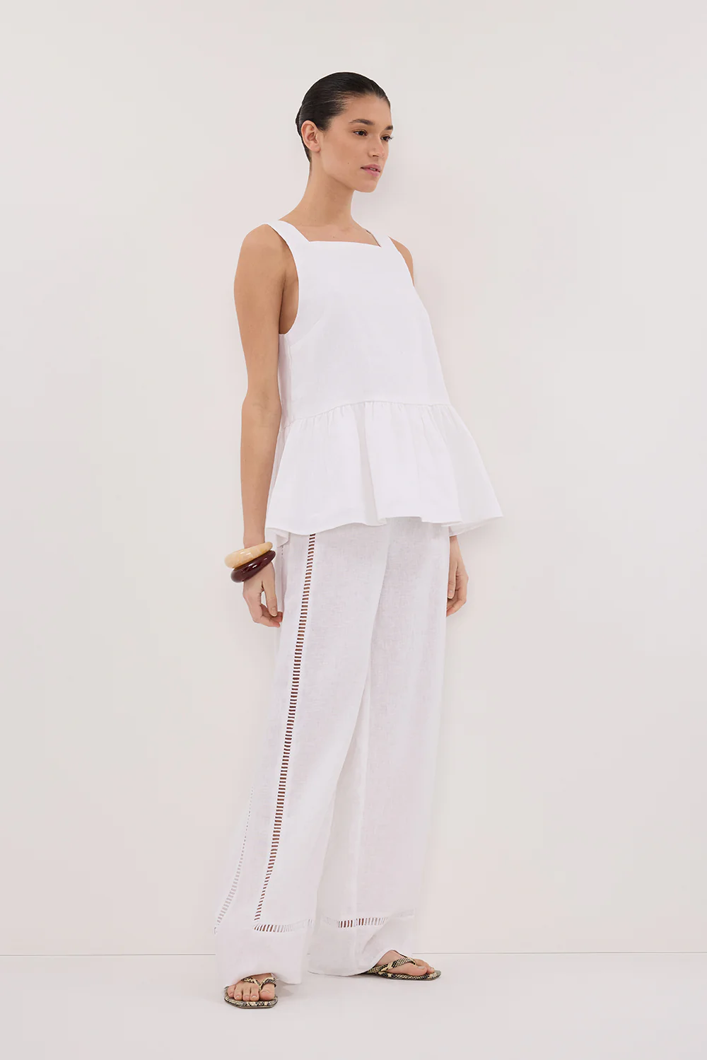 DAISY WHITE LINEN PEPLUM TOP - Image 3