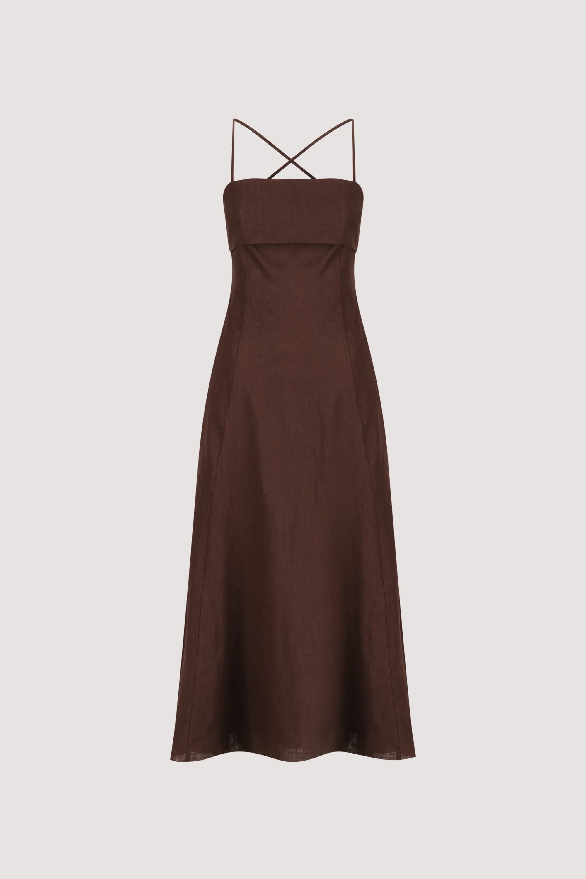 DANIELLA COCOA LINEN TIE BACK MIDI DRESS - Image 7