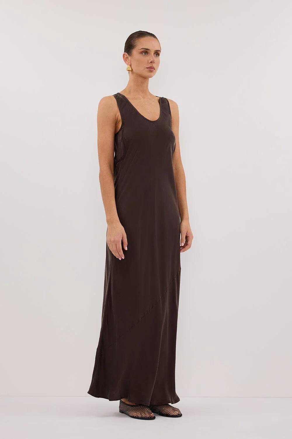 DARCY BITTER CHOC SILK MAXI DRESS - Image 3