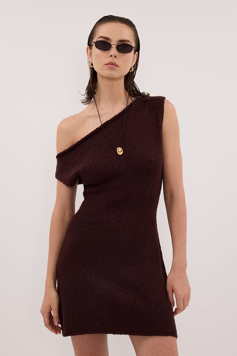 DINA CHOC ASYM KNIT MINI DRESS - Image 2