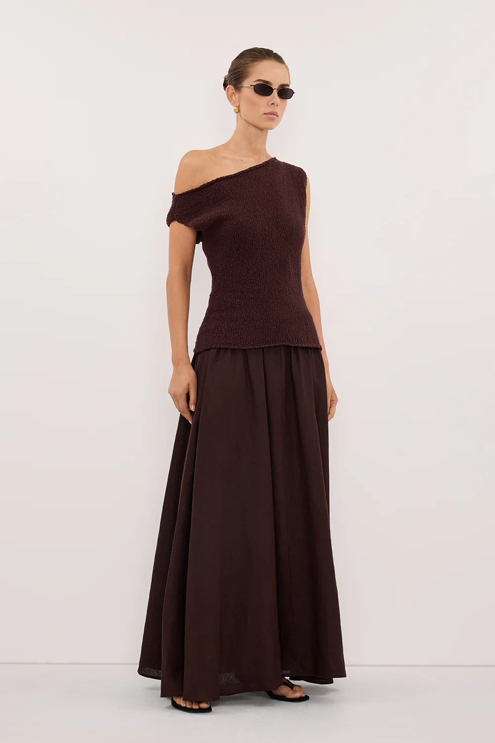 DINA CHOC COTTON ASYM KNIT TOP - Image 3