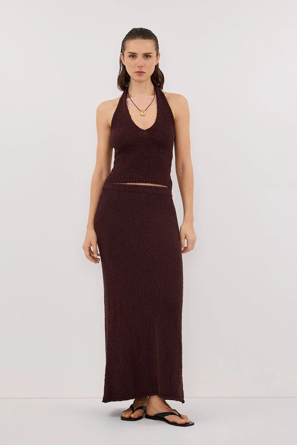 DINA CHOC SLEEVELESS HALTER KNIT TOP - Image 6