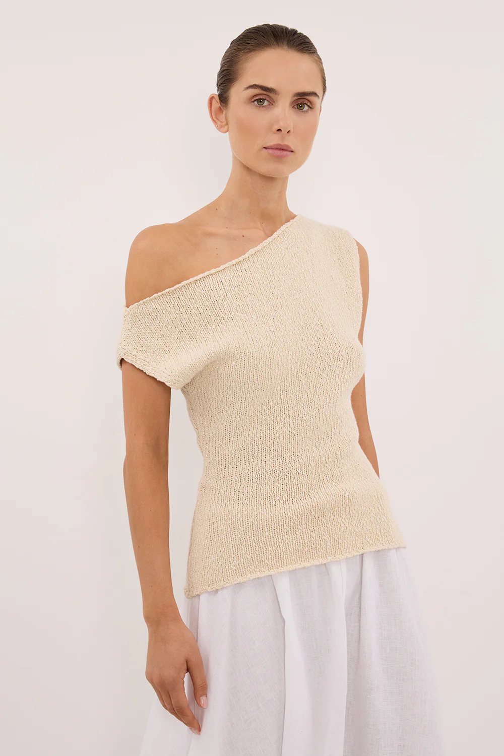 DINA NATURAL COTTON ASYM KNIT TOP - Image 2