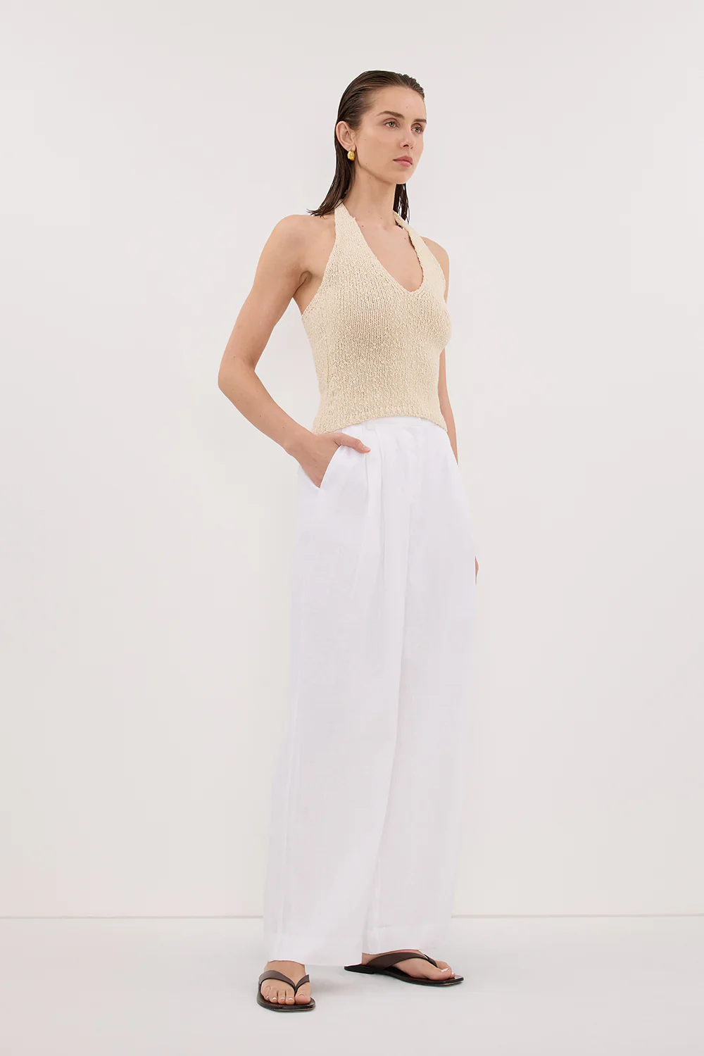 DINA NATURAL SLEEVELESS HALTER KNIT TOP - Image 3