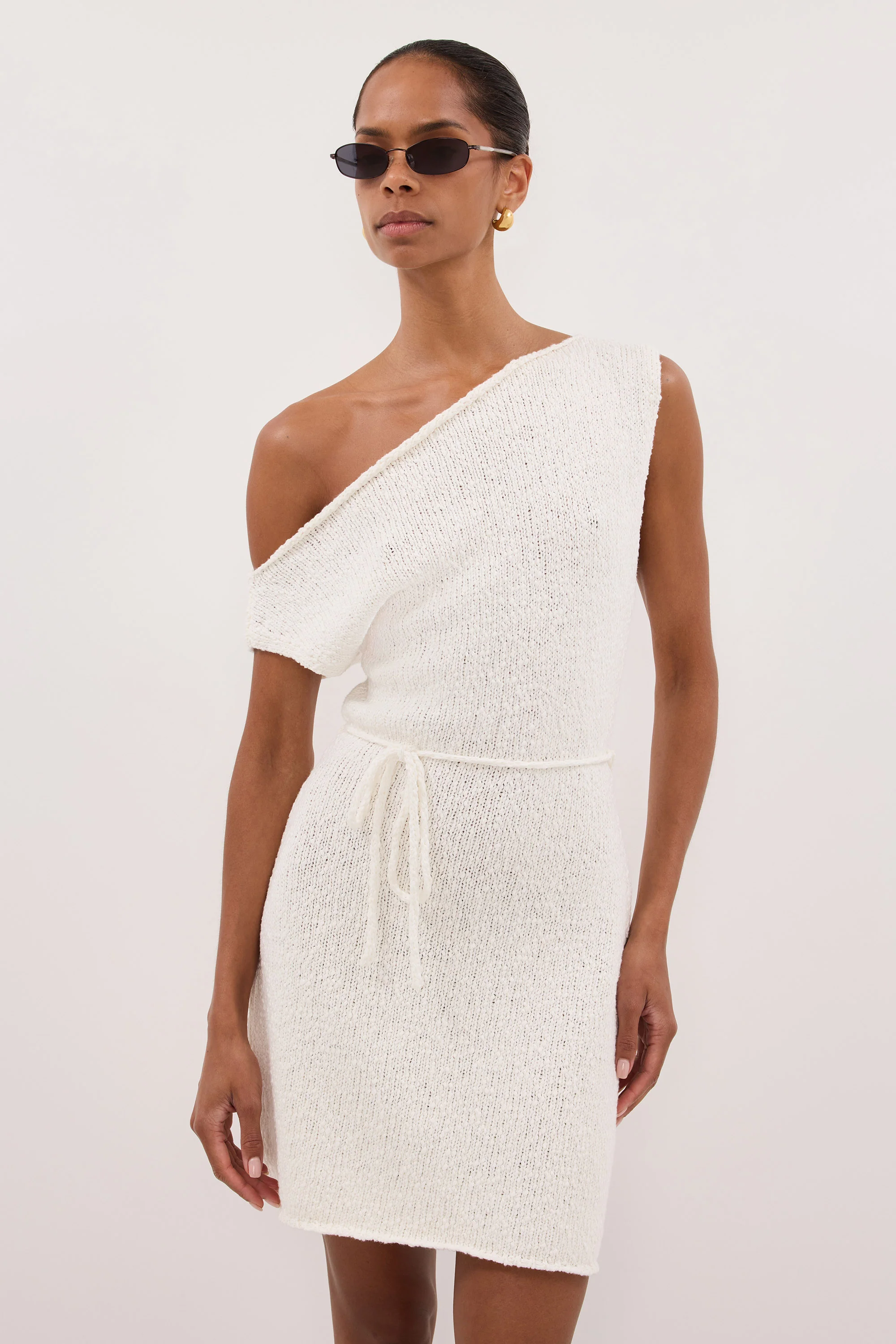 DINA OFF WHITE ASYM KNIT MINI DRESS - Image 3