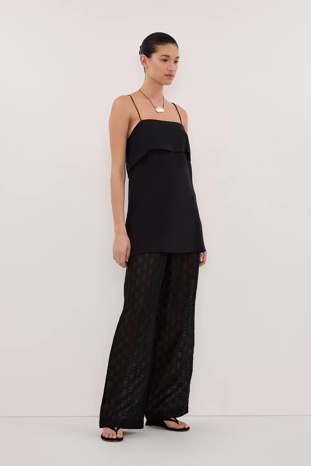 ELBA BLACK SHEER CHECK PANTS - Image 3