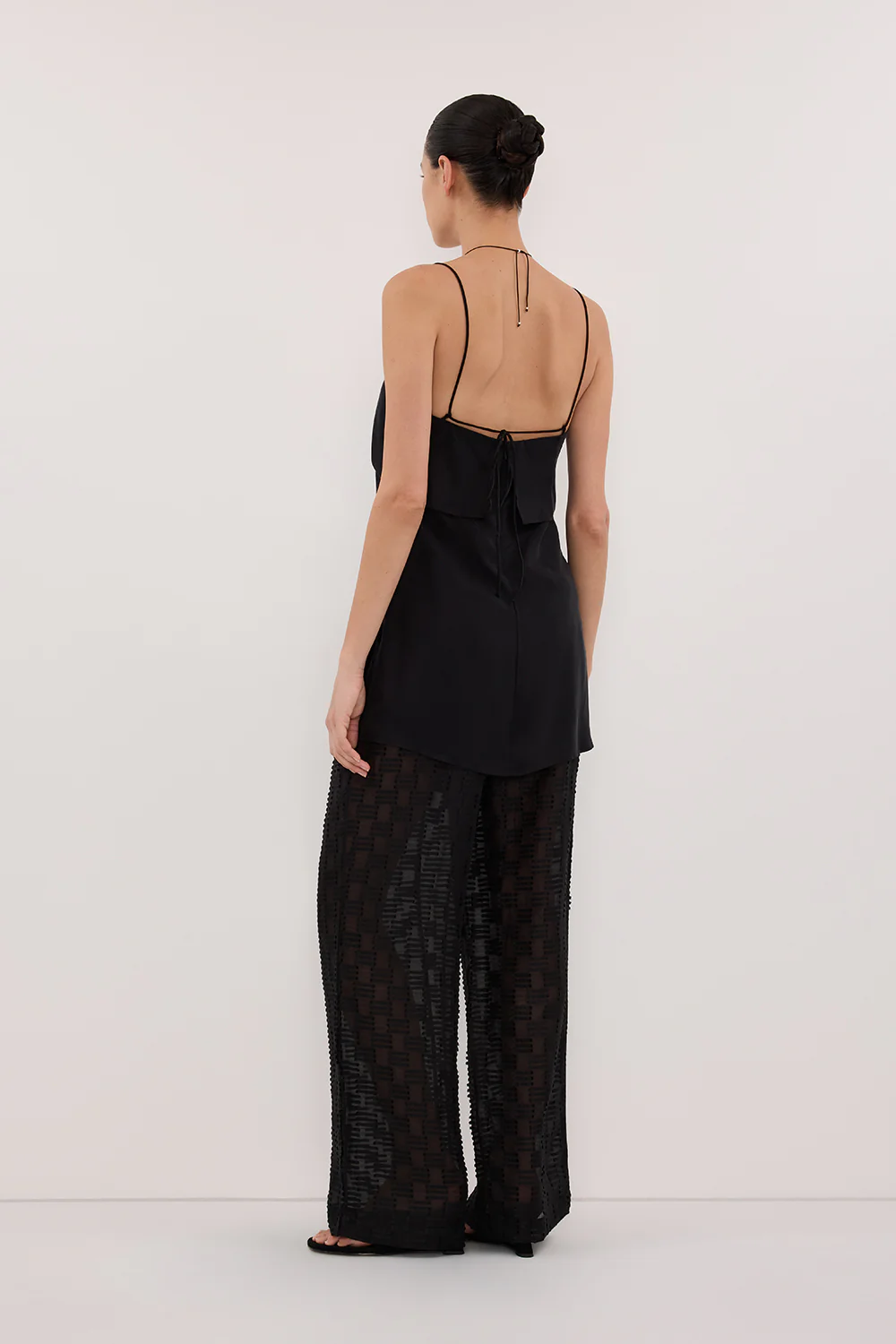 ELBA BLACK SHEER CHECK PANTS - Image 4