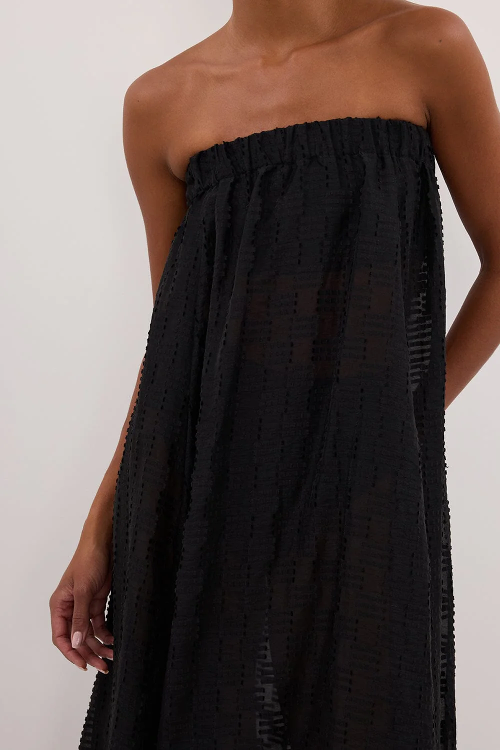 ELBA BLACK SHEER STRAPLESS MIDI DRESS - Image 5