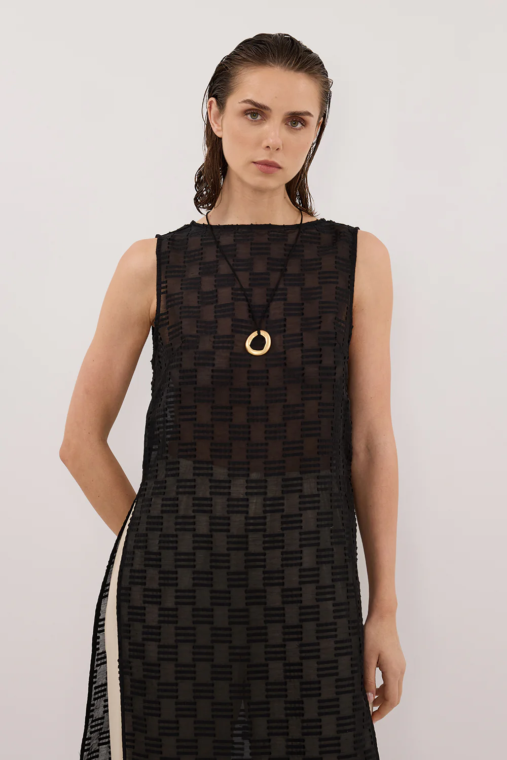 ELBA BLACK SHEER TUNIC TOP - Image 2