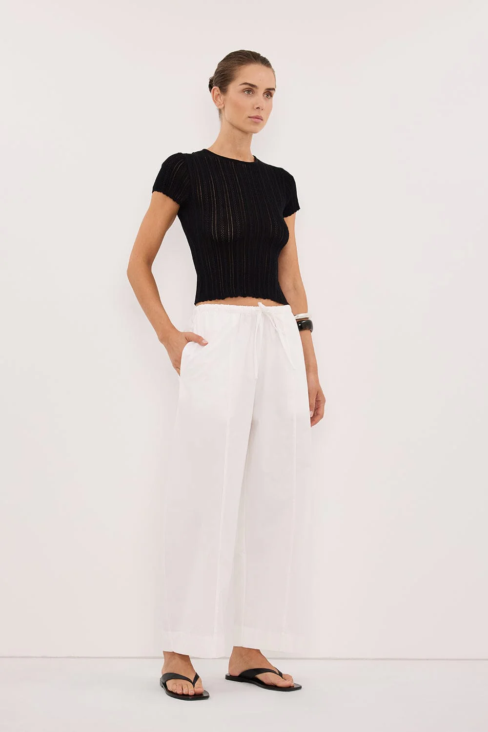 ELENA BLACK POINTELLE KNIT BABY TEE - Image 3