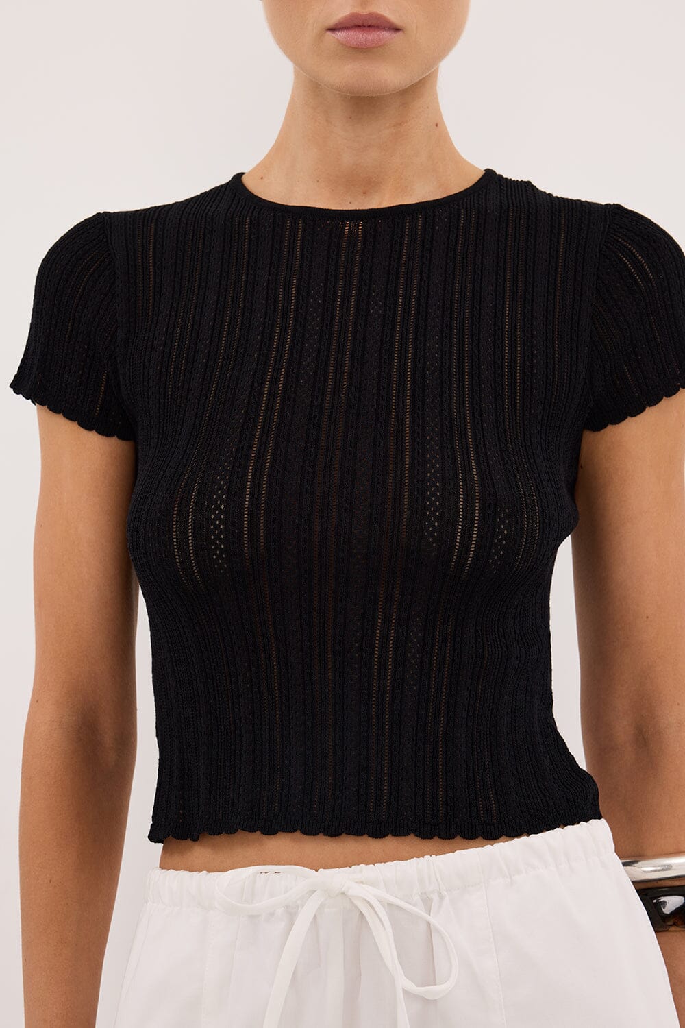 ELENA BLACK POINTELLE KNIT BABY TEE - Image 5