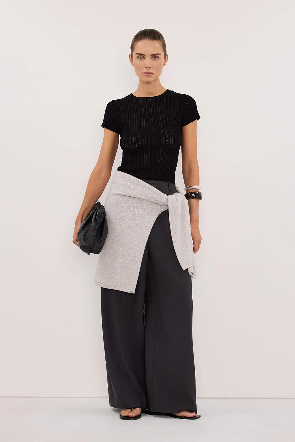 ELENA BLACK POINTELLE KNIT BABY TEE - Image 6