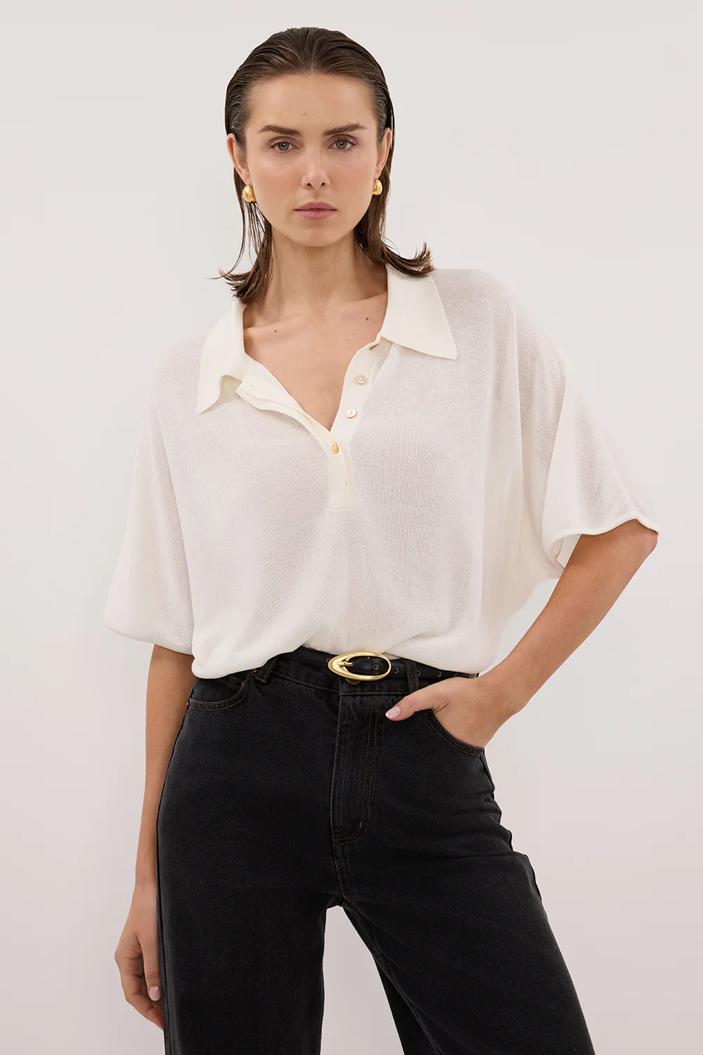 ELI CREAM POLO KNIT TOP - Image 2