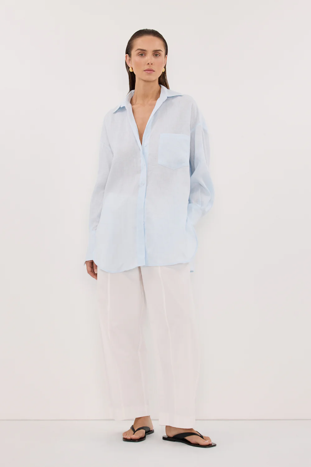 ELLIS ICE BLUE LONG SLEEVE LINEN SHIRT - Image 2