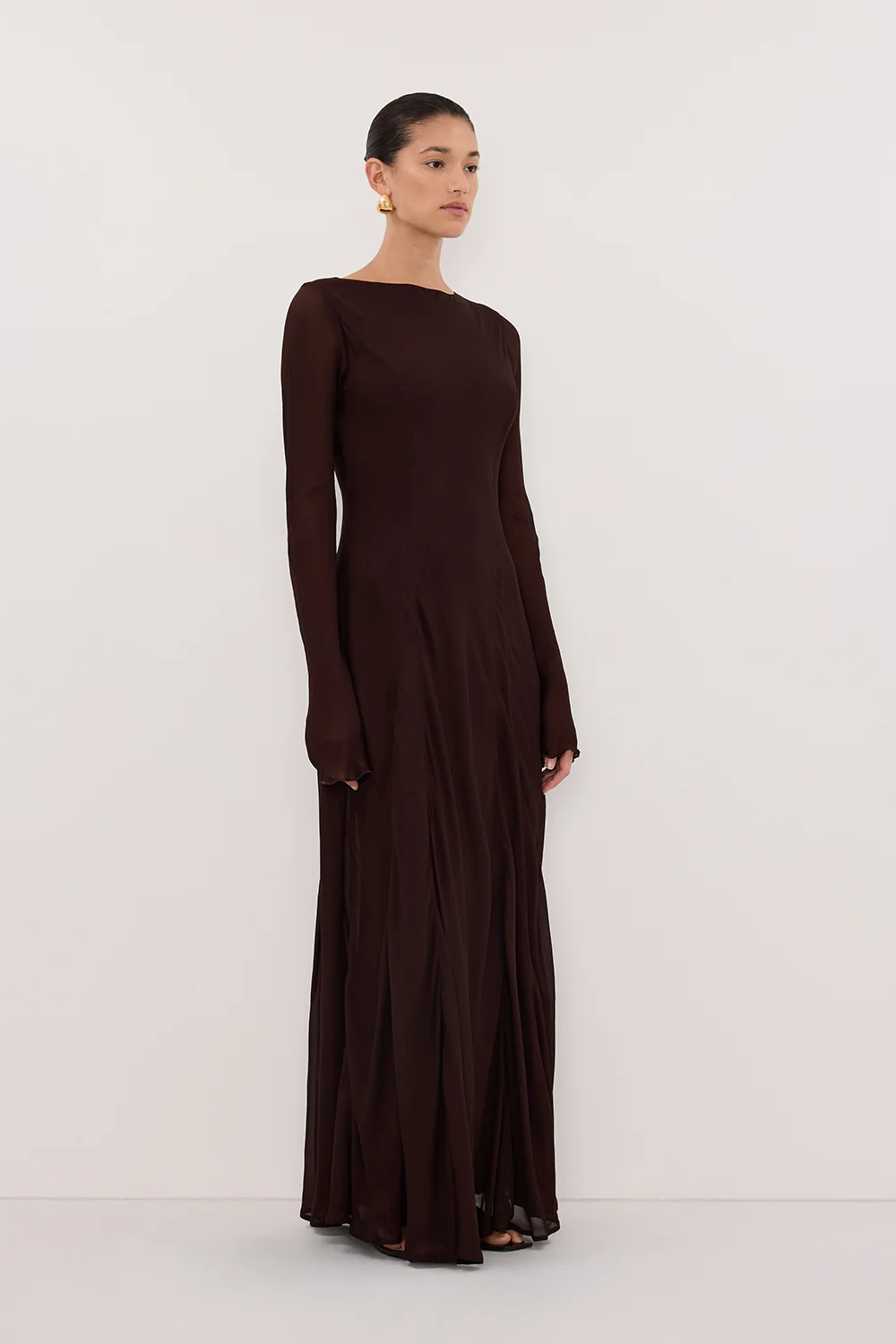 ELODIE DARK CHOC LONG SLEEVE MAXI DRESS - Image 3