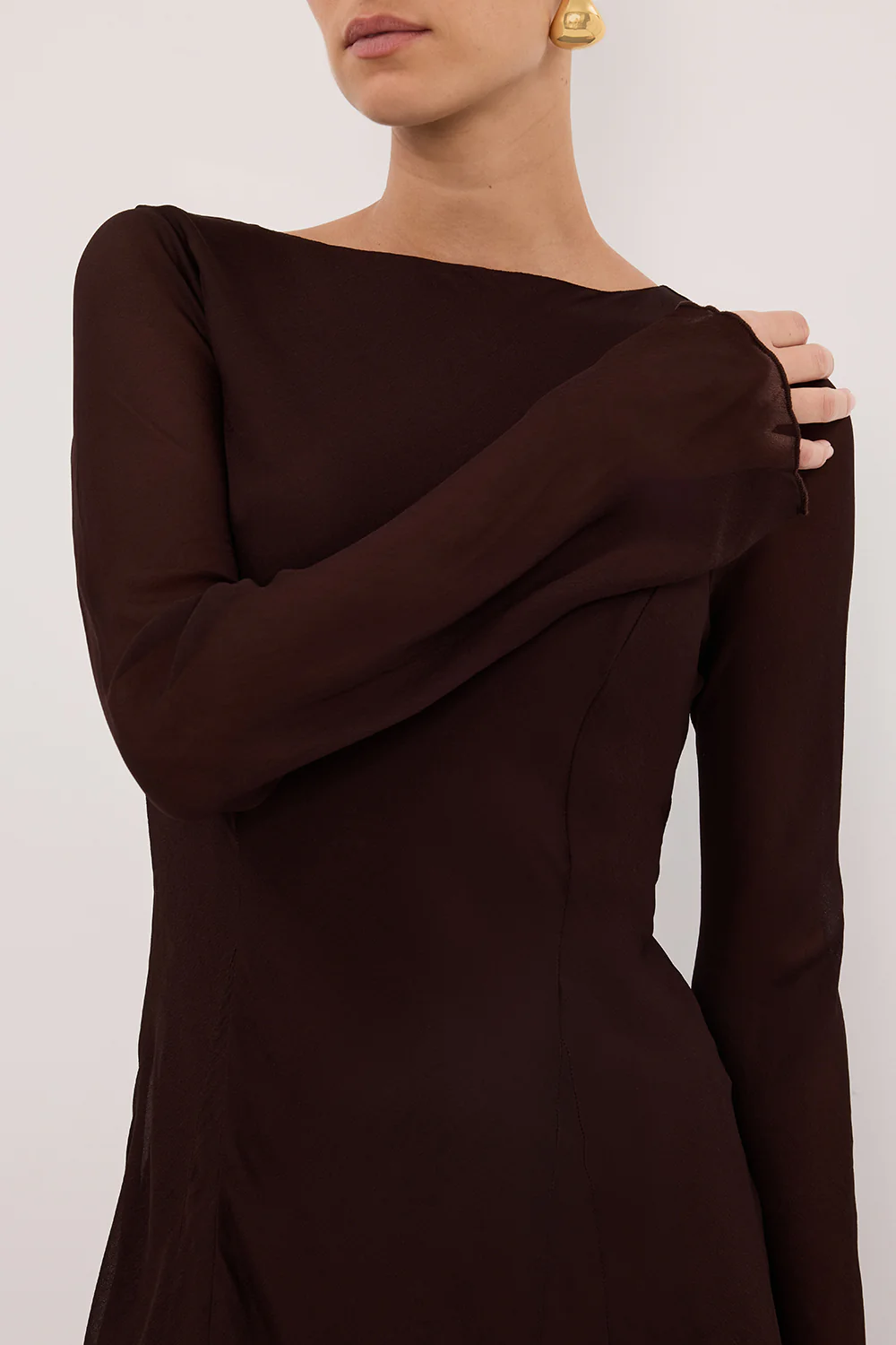 ELODIE DARK CHOC LONG SLEEVE MAXI DRESS - Image 5