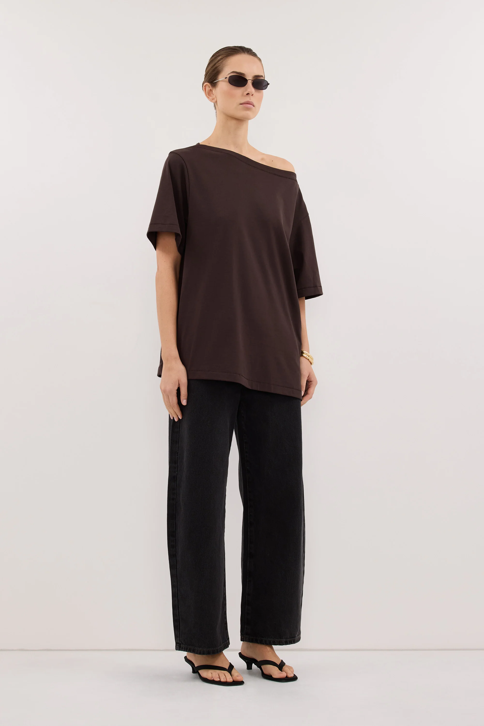 ESME BITTER CHOC ASYM BOAT NECK TEE - Image 3