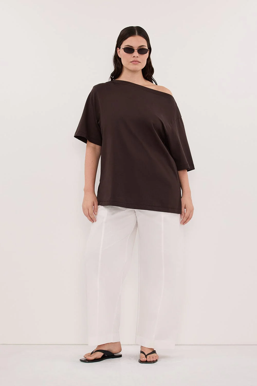 ESME BITTER CHOC ASYM BOAT NECK TEE - Image 6