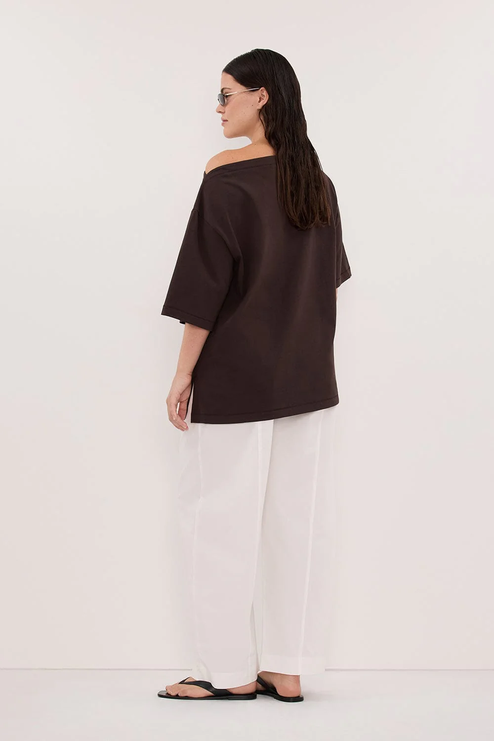 ESME BITTER CHOC ASYM BOAT NECK TEE - Image 7