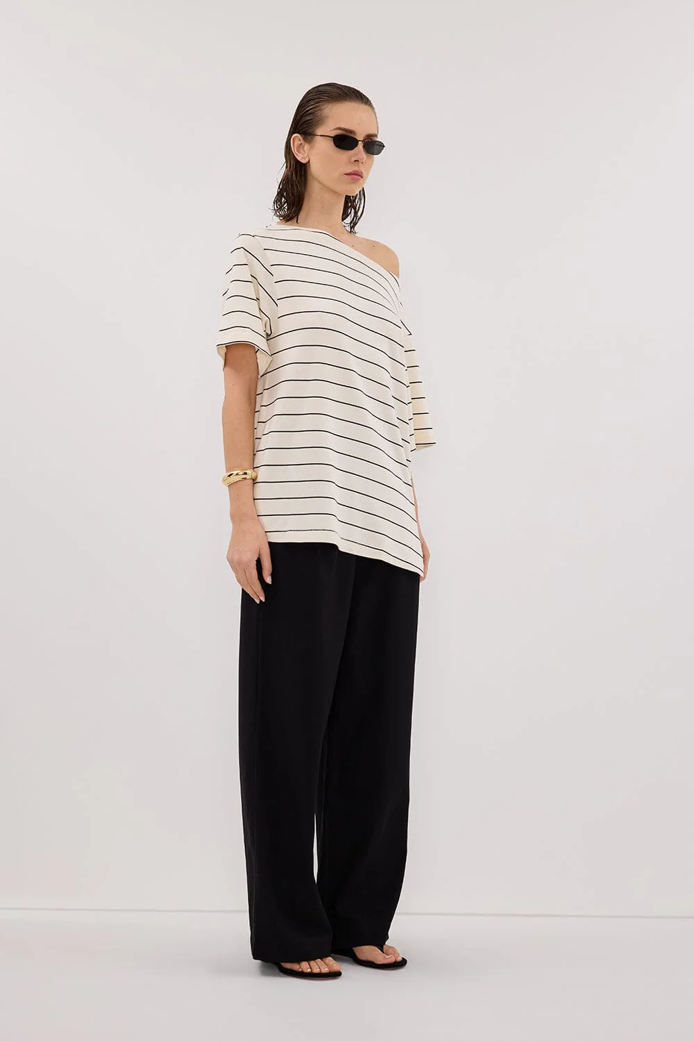 ESME OFF WHITE  STRIPE ASYM TEE - Image 3