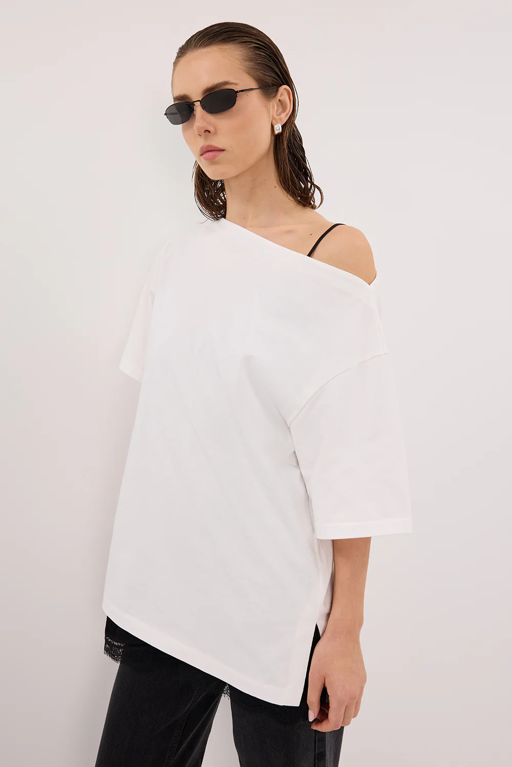 ESME WHITE ASYM BOAT NECK TEE - Image 2