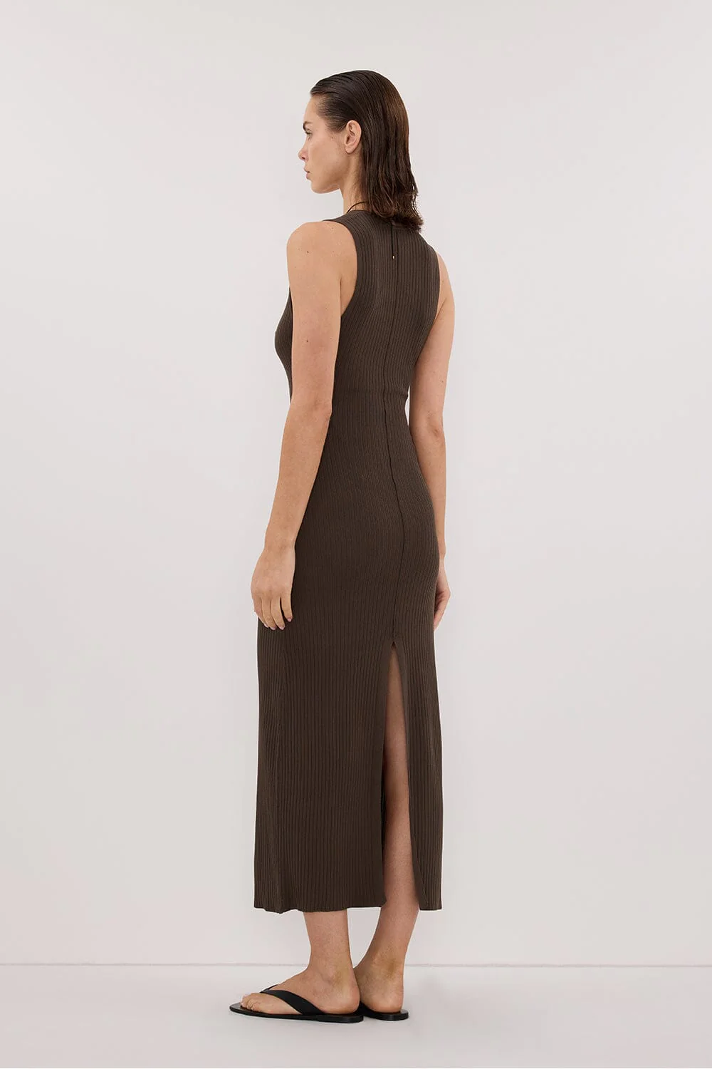 EVE DARK OLIVE SCOOP KNIT MIDI DRESS - Image 4