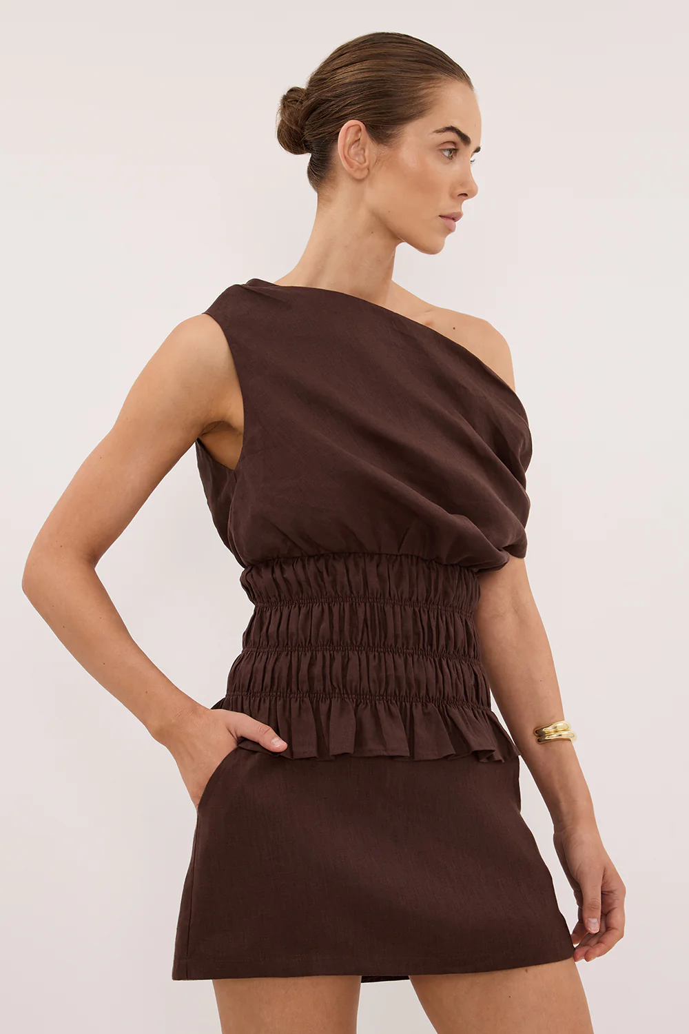 EVIE COCOA LINEN SKORT - Image 2