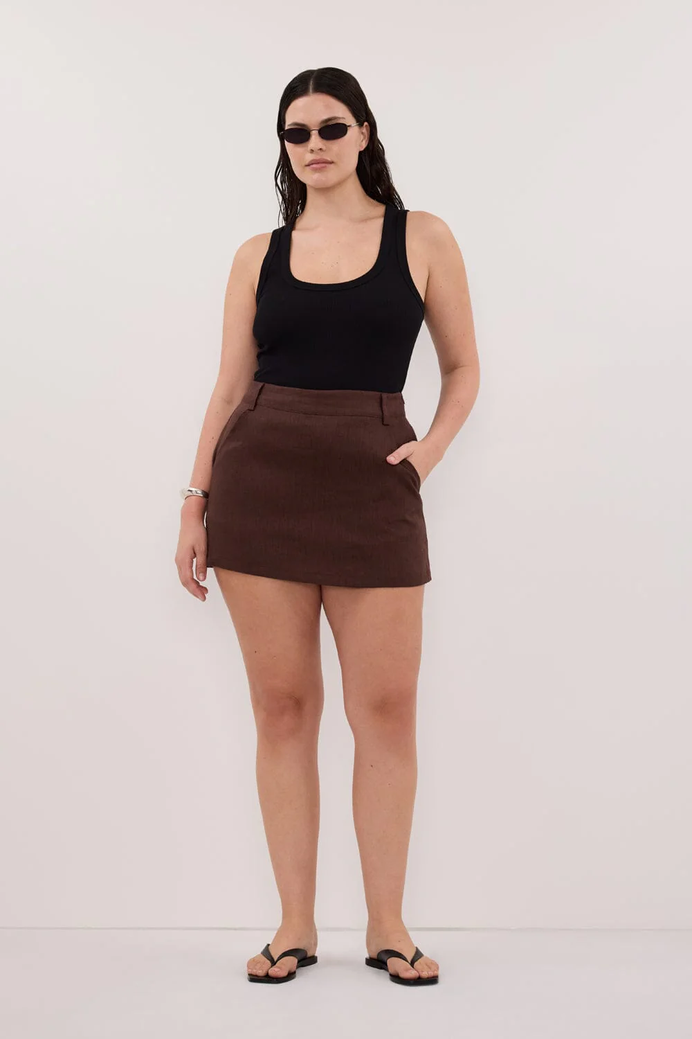 EVIE COCOA LINEN SKORT - Image 6