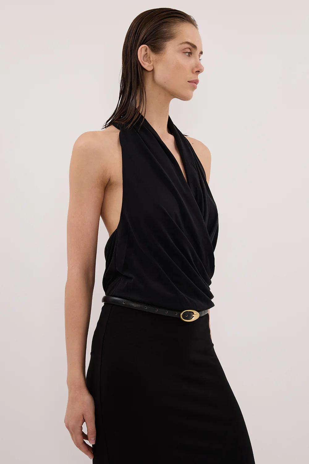 FELICITY BLACK SLEEVELESS HALTER MIDI DRESS - Image 2