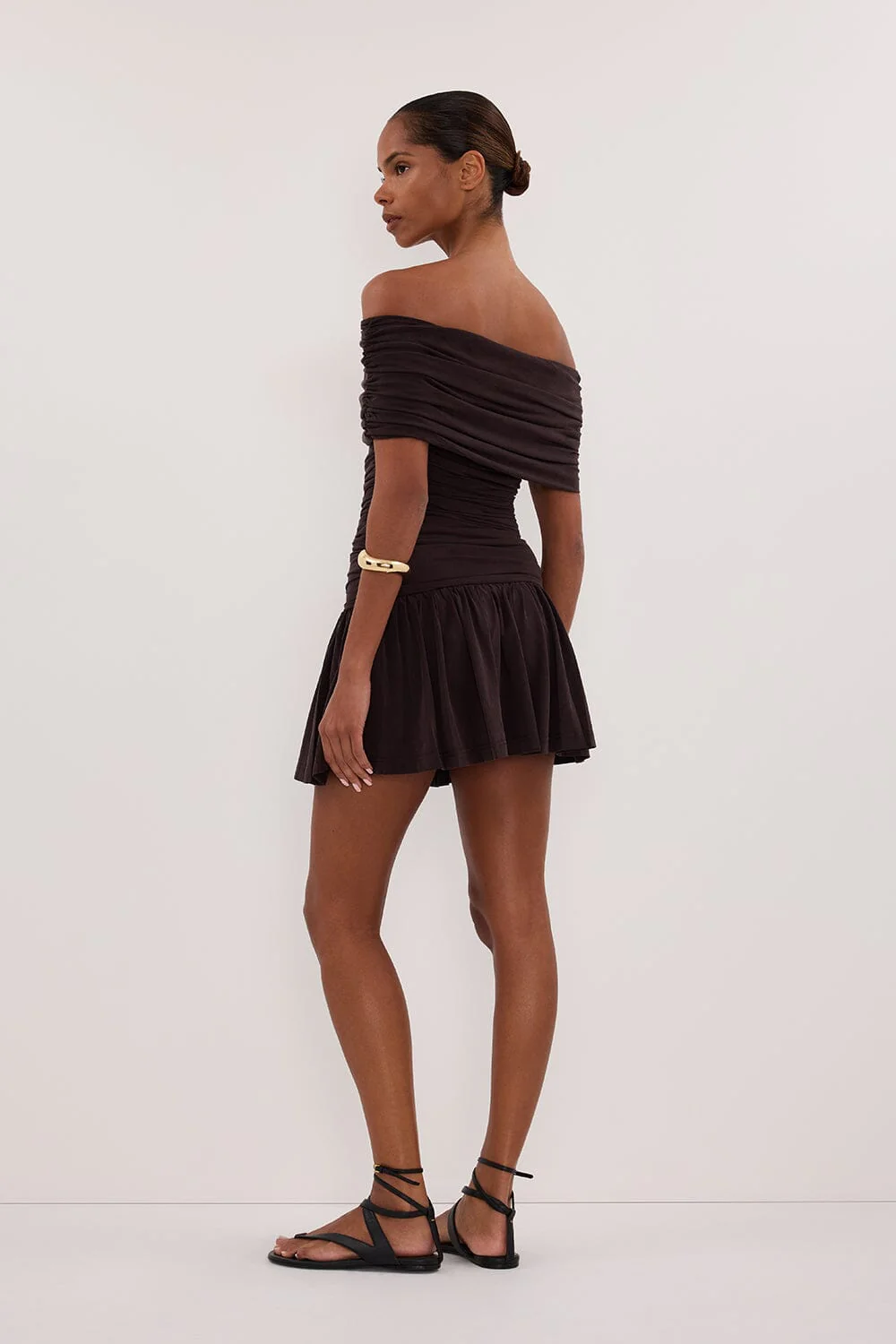 FEZ BURNT CHOC OFF SHOULDER MINI DRESS - Image 4