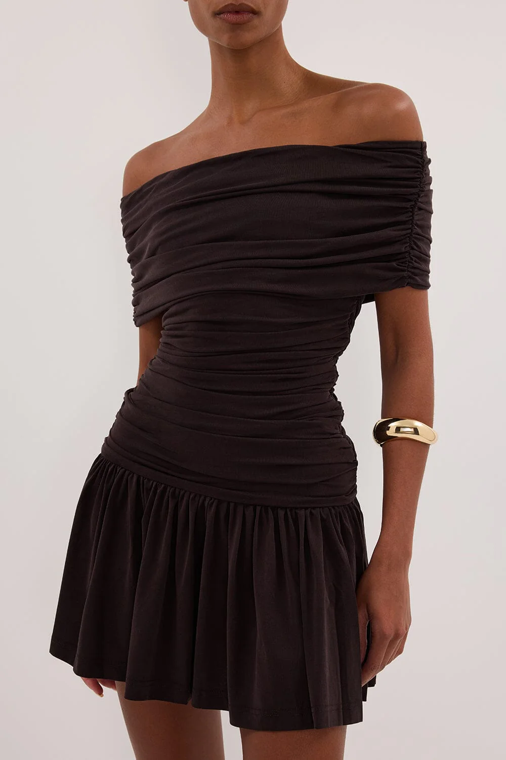 FEZ BURNT CHOC OFF SHOULDER MINI DRESS - Image 5