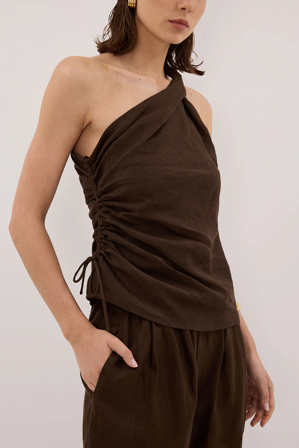 FINNY BITTER CHOC LINEN TOP - Image 5