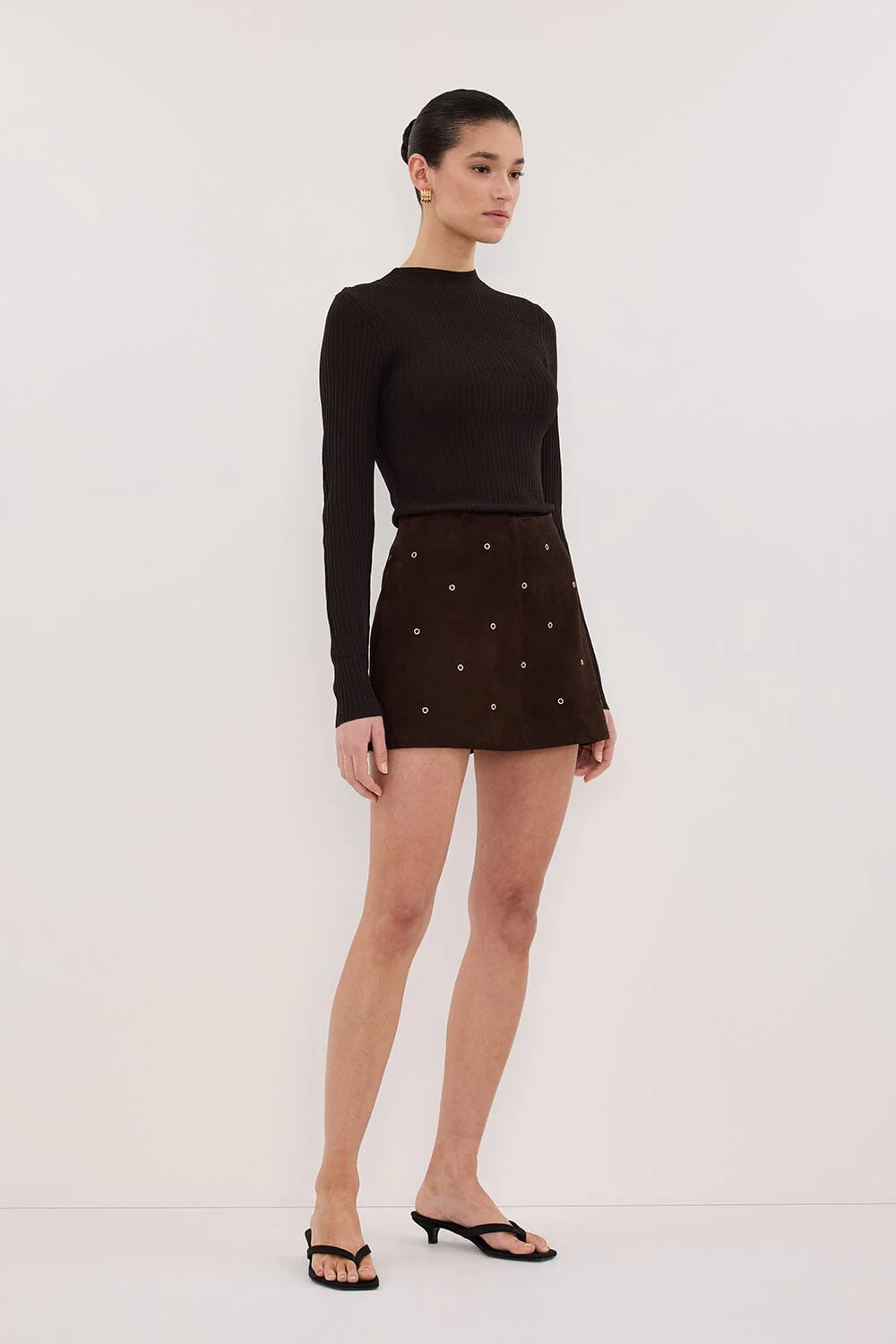 FIORA BITTER CHOC LONG SLEEVE KNIT TOP - Image 3
