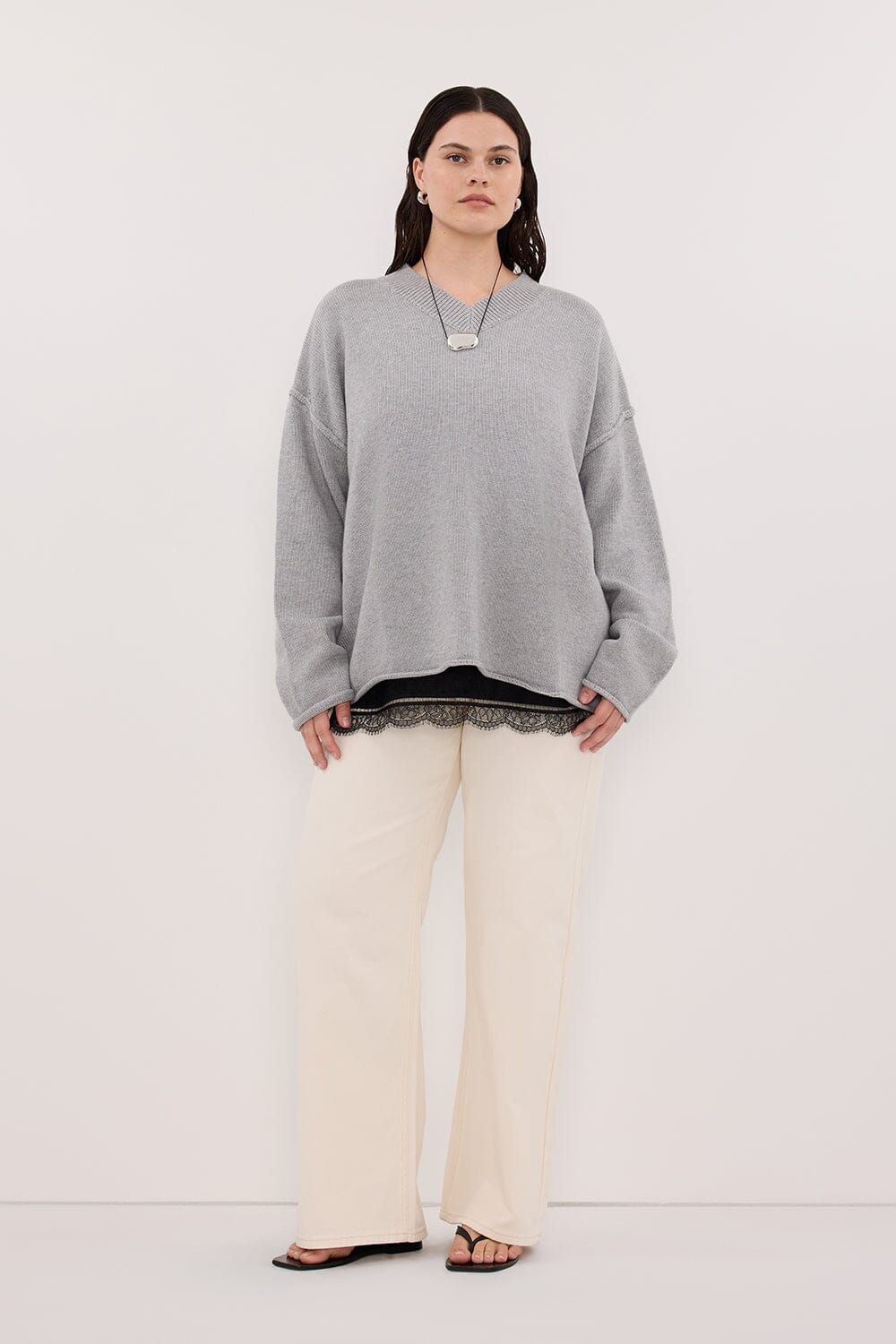FLINT SILVER V NECK KNIT JUMPER - Image 6