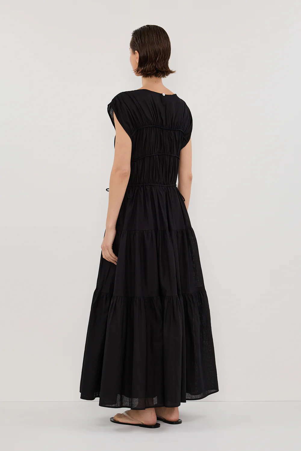 FLYNN BLACK LINEN BLEND MIDI DRESS - Image 4