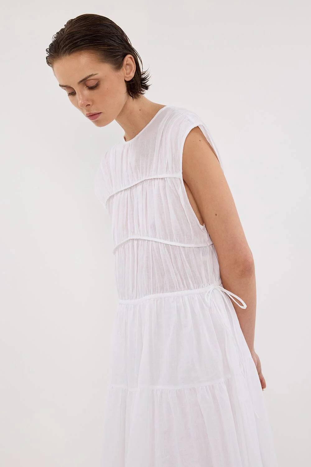 FLYNN WHITE LINEN BLEND MIDI DRESS - Image 2