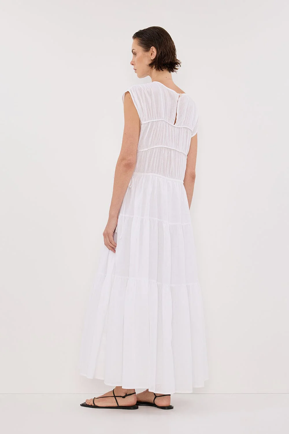 FLYNN WHITE LINEN BLEND MIDI DRESS - Image 4