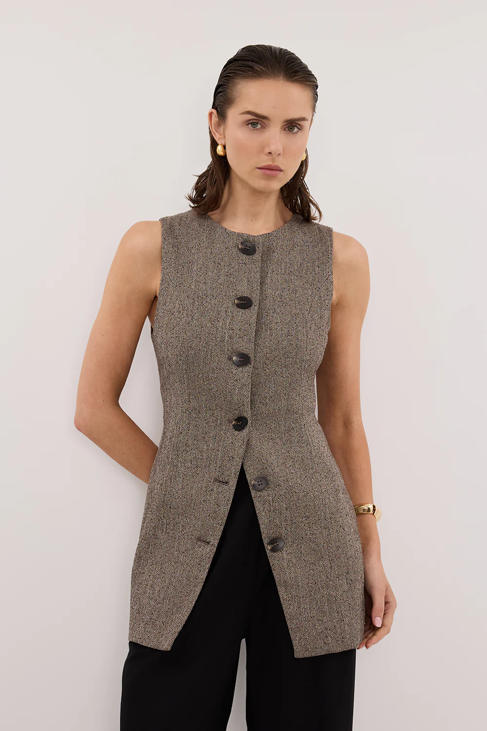 FRANKIE CHOC TWEED TUNIC VEST - Image 2