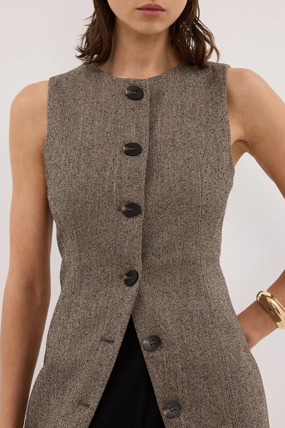 FRANKIE CHOC TWEED TUNIC VEST - Image 5