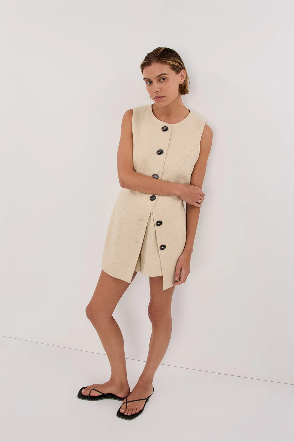 FRANKIE OAT TWEED TUNIC VEST - Image 3