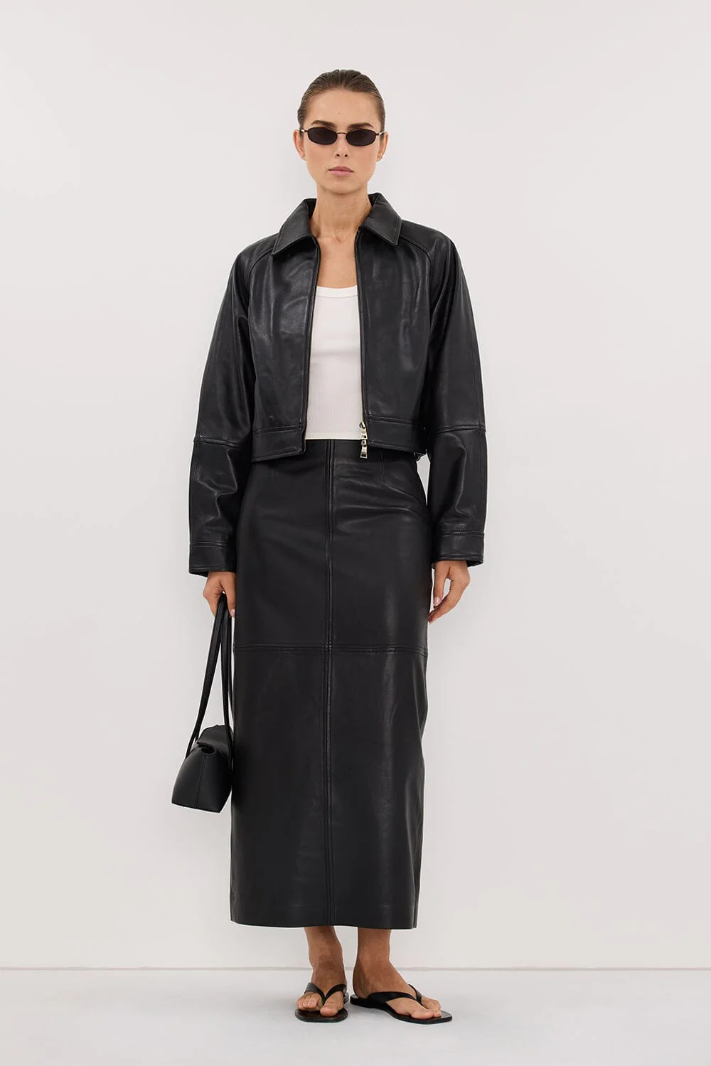 FREYA BLACK CROPPED LEATHER JACKET - Image 3
