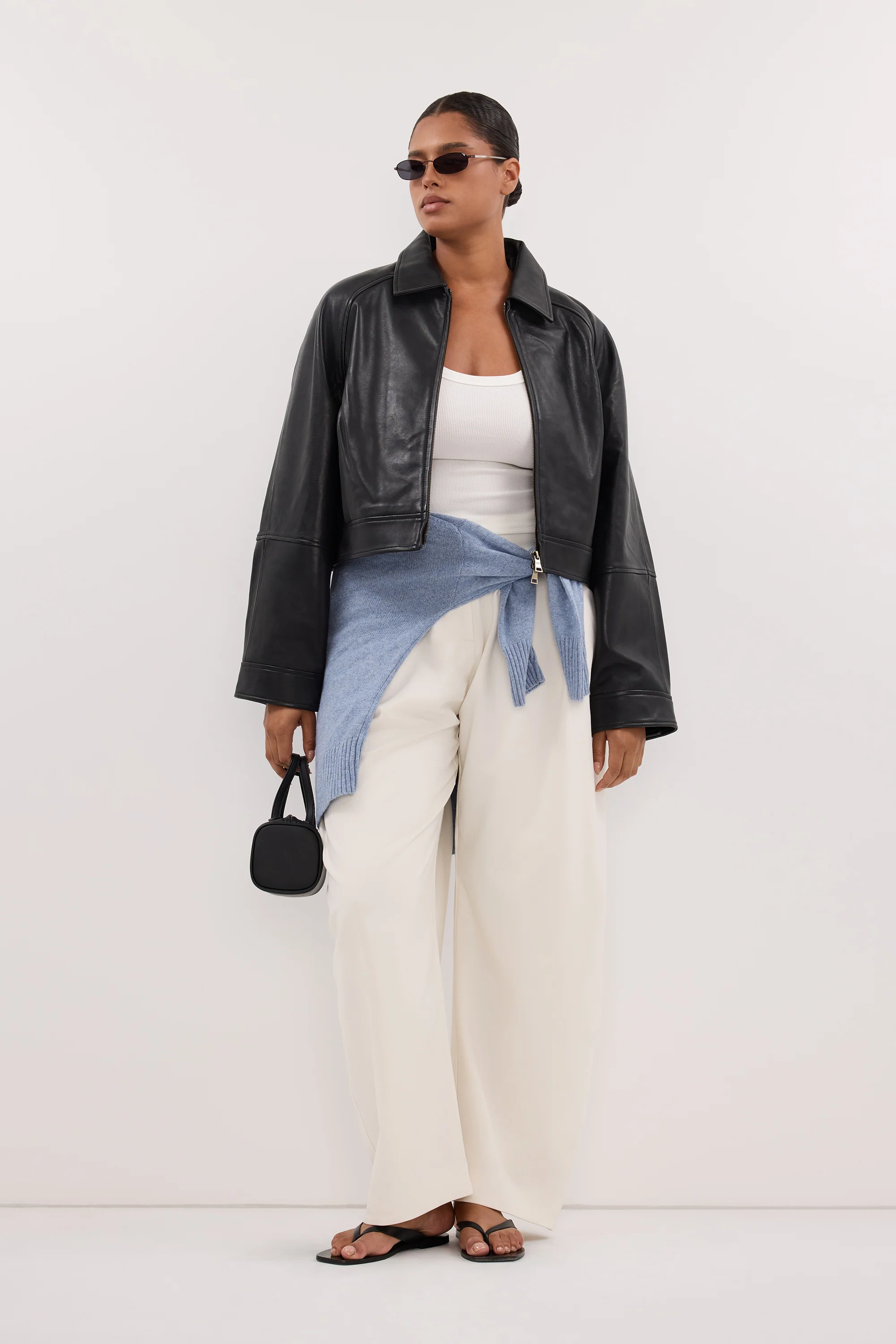 FREYA BLACK CROPPED LEATHER JACKET - Image 7