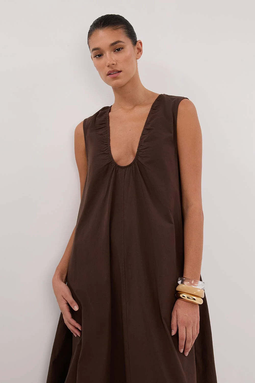 GABBY BITTER CHOC OVERSIZED COTTON MIDI DRESS - Image 3