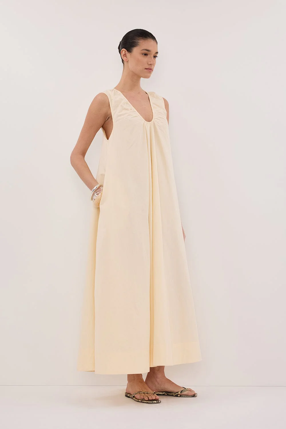 GABBY BUTTERMILK OVERSIZED COTTON MIDI DRESS - Image 3
