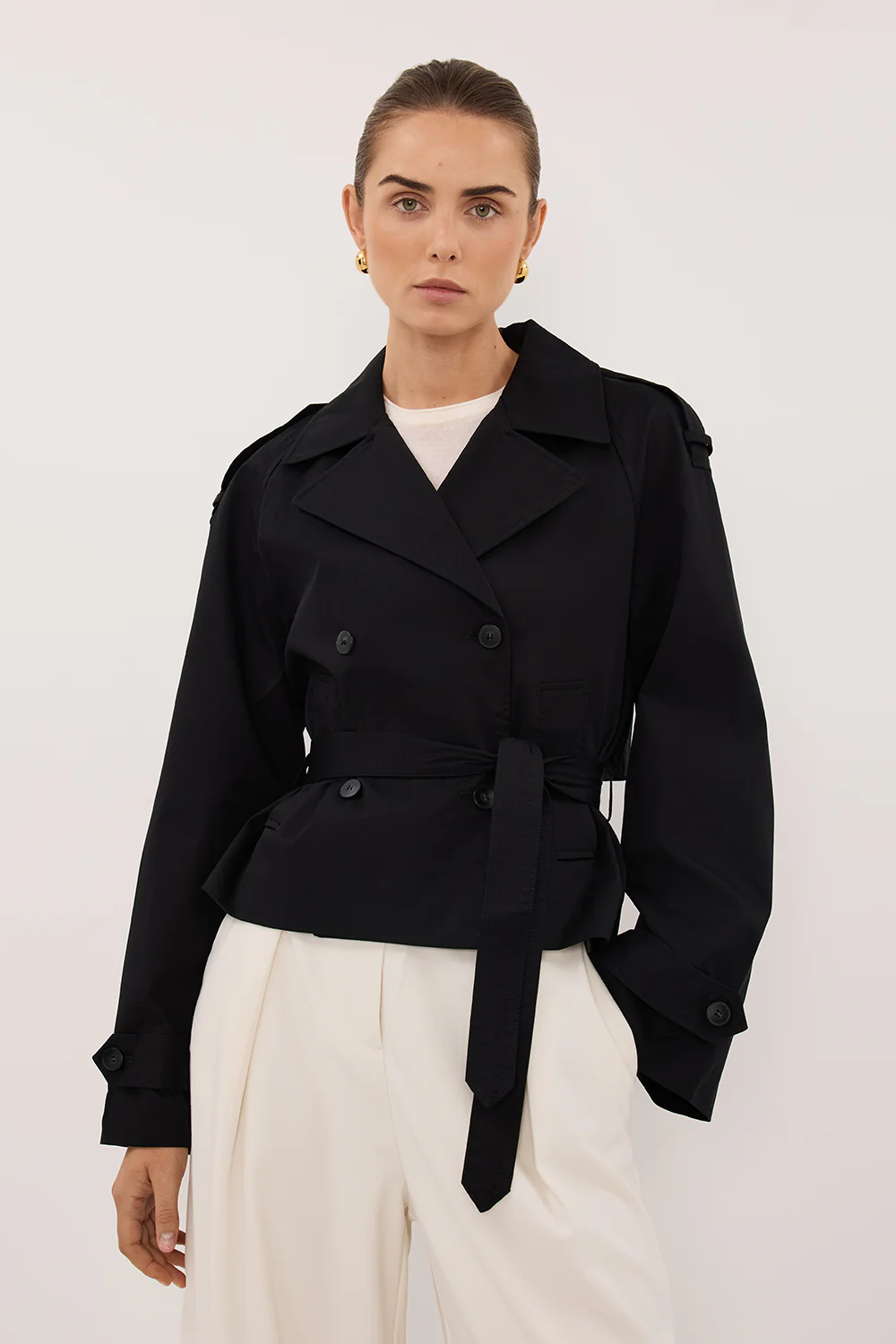GABRIEL BLACK CROPPED TRENCH COAT - Image 2