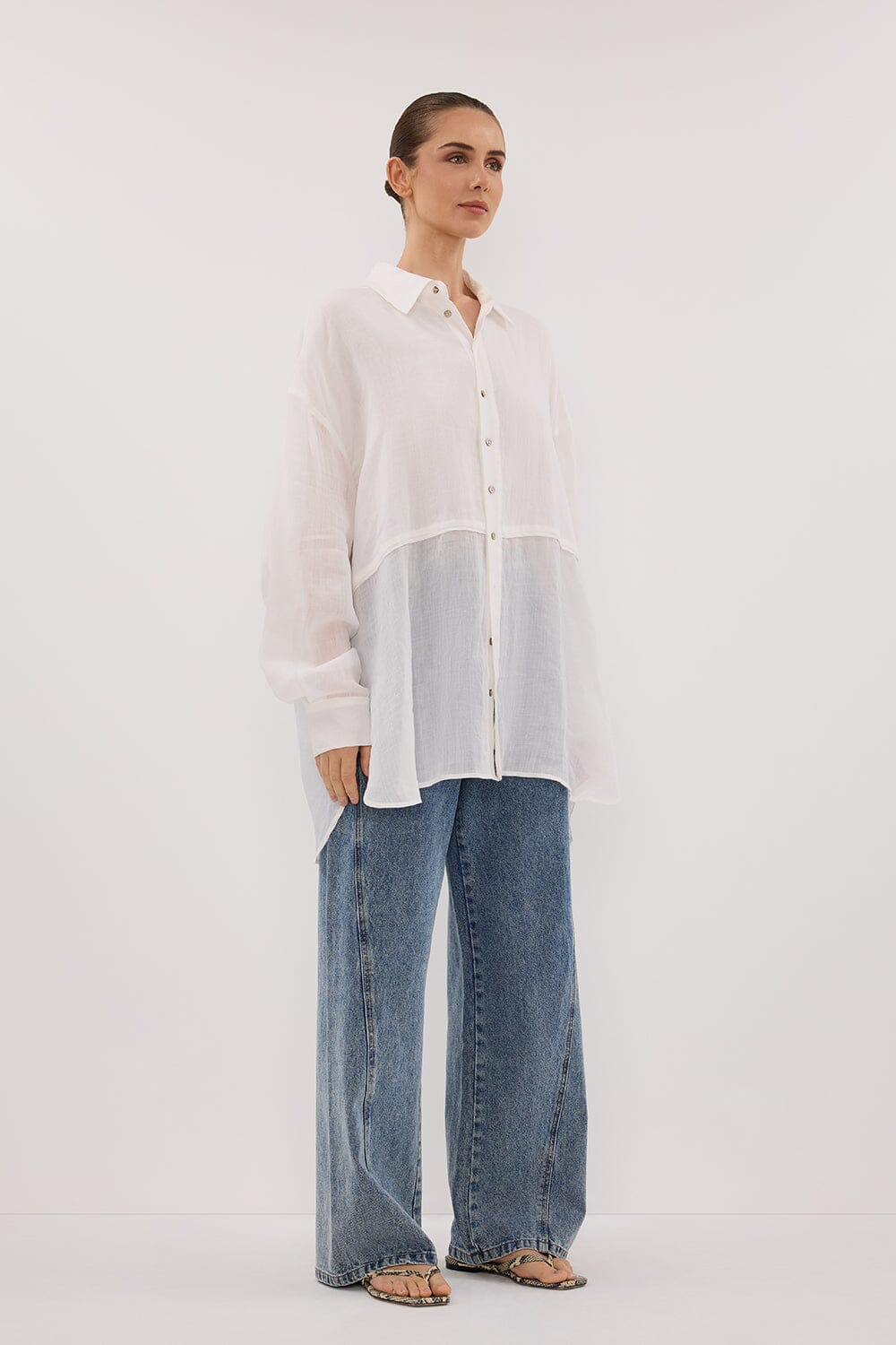 GIGI WHITE RAMIE LONG SLEEVE SHIRT - Image 3
