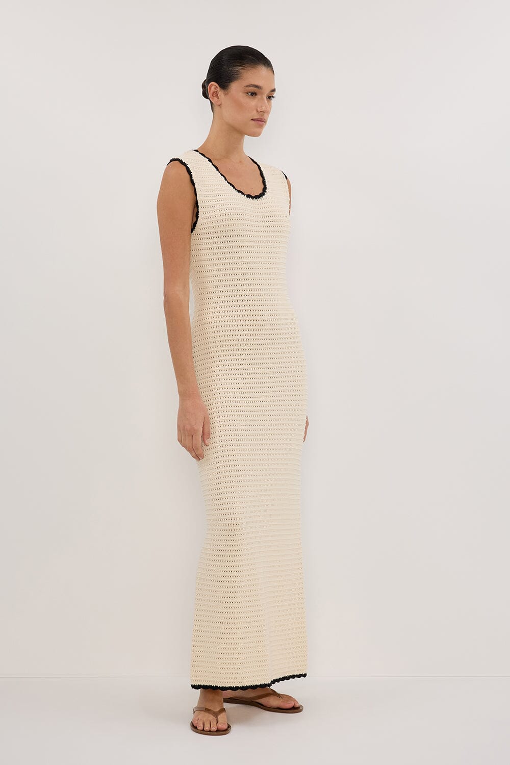 GINA CREAM SCOOP CROCHET MIDI DRESS - Image 3