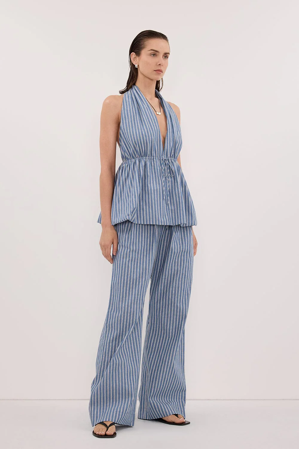 GRACIE BLUE STRIPE DRAWSTRING PANT - Image 4