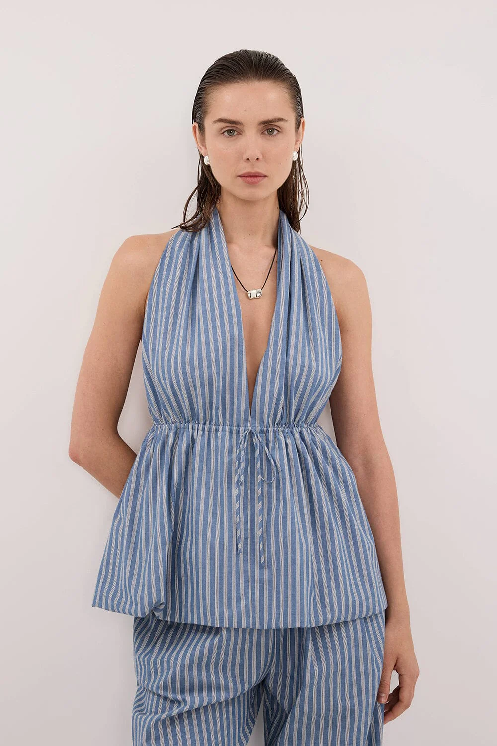 GRACIE BLUE STRIPE HALTER TOP - Image 3