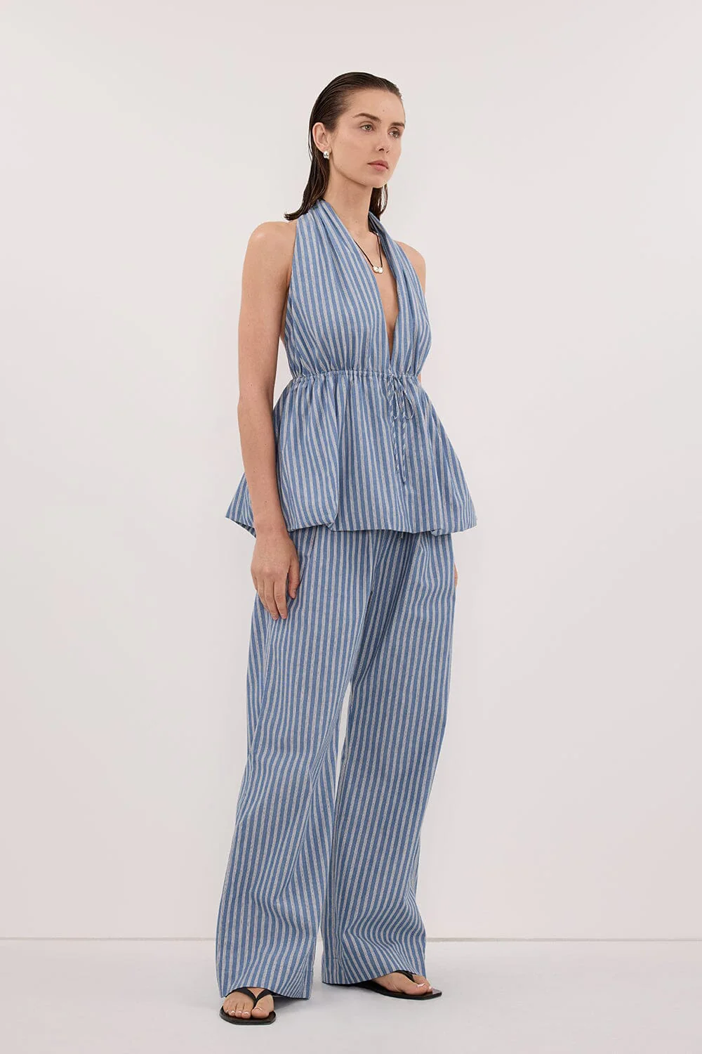 GRACIE BLUE STRIPE HALTER TOP - Image 4